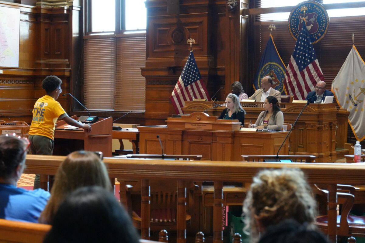 An Excel Academy student gives testimony to the Providence City Council